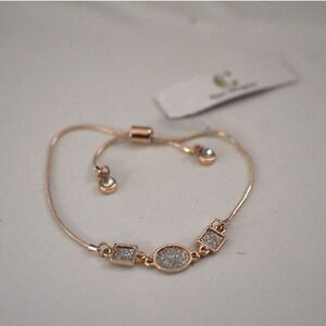 NWT Charming Charlie Rose Gold Tone Crushed Crystal Adjustable Slide Bracelet